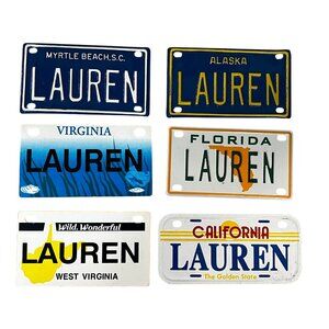 Personalized Metal Plate Set "Lauren" Decorative Collectible Bicycle Size Plates